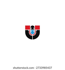 Diseño de logotipo aislado de micrófono magnético.
