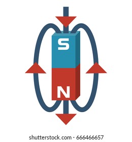 Magnetic poles. Magnetic field. Scheme of interaction of poles, shown lines and arrows. Vector illustration flat design. Isolated on white background.