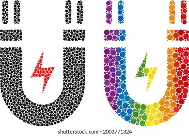 Magnetic power mosaic icon of spheric dots in variable sizes and rainbow colored color tinges. A dotted LGBT-colored magnetic power for lesbians, gays, bisexuals, and transgenders.
