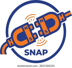 Magnetic power plug snap icon featuring attracting poles for fast connection link and electricity concept design.