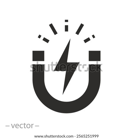 magnetic process, magnet charge icon, flat vector illustration