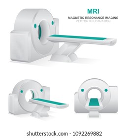 Magnetic resonance imaging devices set. 
MRI scanner vector illustrations isolated on white background.
MRI diagnostics realistic icons set.