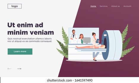 Magnetic resonance imaging. Scanner, MRI, tomography, patient flat vector illustration. Diagnosis, equipment, medicine concept for banner, website design or landing web page