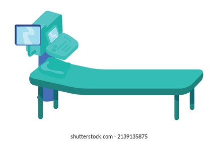 Objeto vectorial de color semiplano de resonancia magnética. Elemento de tamaño completo sobre blanco. Técnica de imagen médica con cama simple ilustración estilo cartográfico para diseño gráfico web y animación