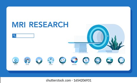 Magnetic resonance imaging website header. Medical research and diagnosis. Modern tomographic scanner. MRI clinic web banner or website interface idea. Isolated vector illustration in cartoon style