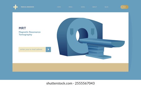 Magnetic Resonance Tomography. MRI procedure. Scanner. Medical Equipment. Modern Flat Vector Concept Illustration. Landing Page Design Template. Website Banner.