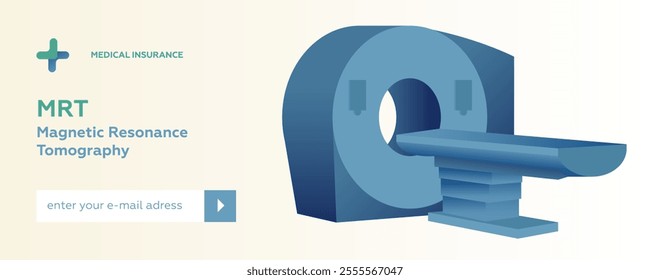 Magnetic Resonance Tomography. MRI procedure. Scanner. Medical Equipment. Modern Flat Vector Concept Illustration. Landing Page Design Template. Website Banner.