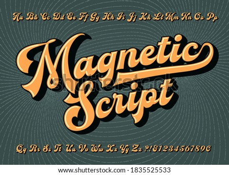 Magnetic Script is a bold stylized calligraphic type design with a retro quality; ideal for beer labels, sports teams, or motorcycle logos.