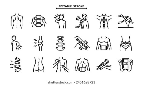 Magnetic therapy device line icon vector. Chiropractic line icon set. Editable stroke. Outline set of chiropractor vector icons.