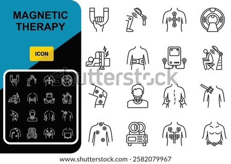 Magnetic therapy device line icon vector. Chiropractic line icon set. Editable stroke. Outline set of chiropractor vector icons.