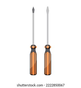 Magnetic tip cross head screwdriver and slotted screwdriver vector illustration on white background. Cross head screwdriver and slotted screwdriver are useful to open up or repair electronic device.