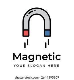 Magnetic U-shaped Magnet Logo. Red and Blue Pole Icon with Text Design