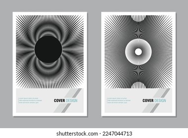 Magnetic wave field physics conceptual graphic design for the science book cover, Exclusive modern abstract design template. Minimal brochure layout. black and white abstract lines texture the Captiva