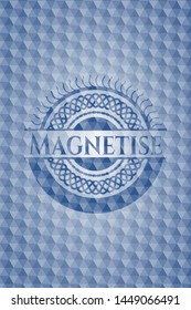 Magnetise blue emblem with geometric background. Vector Illustration. Detailed.