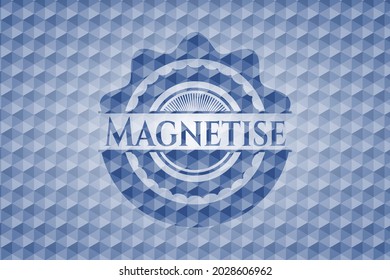 Magnetizar la insignia poligonal azul. Ilustración vectorial. Detallado. 