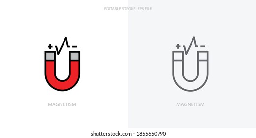 Magnetism Icon For Your Website, Logo, App, UI, Product Print. Magnetism Concept Flat Silhouette Vector Illustration Icon. Editable Stroke Icons Set
