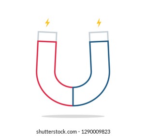 Magnetism, magnetize, attraction concept.  horseshoe magnet with magnetic power sign. Vector illustration