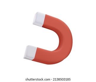 Magnetism, magnetize, marketing and business online strategy concept. 3d vector icon. Cartoon minimal style. Red horseshoe magnet with magnetic power sign on background. 3D icon free to edit.