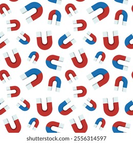 Magnetism seamless pattern. Flying magnets pattern. Isolated on white background.