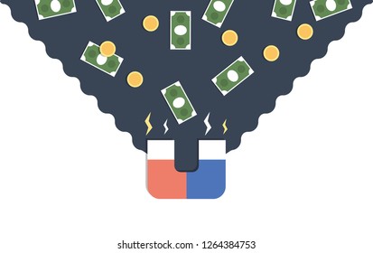 Magnets pulling money. Business concept. Flat style graphic vector illustration EPS10