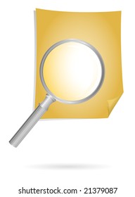 magnification glass and document on brown