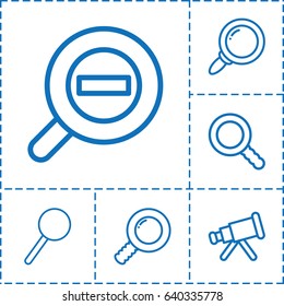 Magnification icon. set of 6 magnification outline icons such as magnifier, search, zoom out