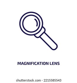 Magnification Lens Icon From Education Collection. Thin Linear Magnification Lens, Find, Magnifying Outline Icon Isolated On White Background. Line Vector Magnification Lens Sign, Symbol For Web And 