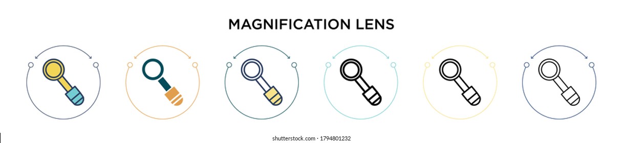 Magnification lens icon in filled, thin line, outline and stroke style. Vector illustration of two colored and black magnification lens vector icons designs can be used for mobile, ui, web