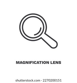 magnification lens icon. Thin line magnification lens, research icon from education collection. Outline vector isolated on white background.