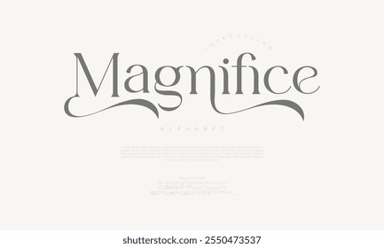 Magnifice typography beauty fashion elegant minimalist serif italic fonts decorative wedding vintage retro logos. Minimal luxury font alphabet logo. Vector illustration