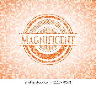 Magnificent abstract orange mosaic emblem with background