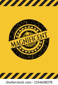 Magnificent black grunge emblem, yellow warning sign. Vector Illustration. Detailed.