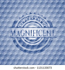 Magnificent blue badge with geometric pattern background.