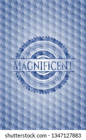 Magnificent blue emblem with geometric background.