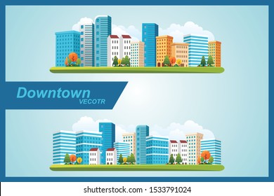 magnificent city center or downtown with flat design, simple, modern and trendy