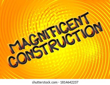 Magnífica obra de historietas de Construcción estilo caricatura palabras sobre el trasfondo de historietas abstractas.