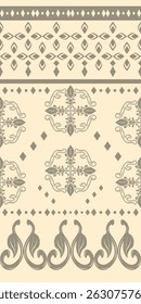 Magnificent Cross Floral Filigree Hand Drawn Traditional Victorian Geometric Fantasy Design with Royal Silver Grey on Beige Background. Luxury Classic Art Pattern as Border Embroidery Textile Ceramic 