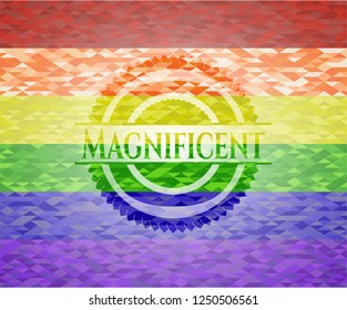 Magnificent emblem on mosaic background with the colors of the LGBT flag