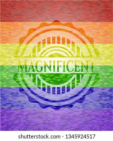 Magnificent emblem on mosaic background with the colors of the LGBT flag