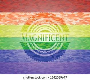 Magnificent emblem on mosaic background with the colors of the LGBT flag