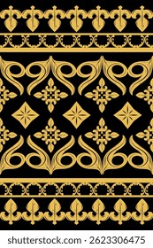 Magnificent Geometric Scroll Ornament Arab Style with Gold on Black Background. Delicate Luxury Pattern for Invitation Card Prints Fabric Textiles Ceramic Mosaic Tiles Embroidery Headscarf Lace Carpet