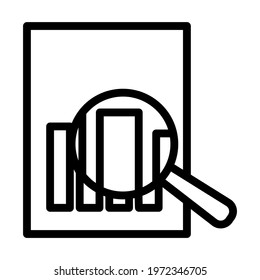 Magnificent Glass On Paper With Chart Icon. Editable Bold Outline Design. Vector Illustration.