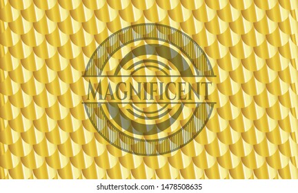 Magnificent golden badge. Scales pattern. Vector Illustration. Detailed.