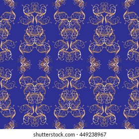 Magnificent golden pattern on a dark blue background. Elements are located in chessboard order.