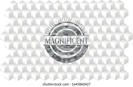 Magnificent grey badge with geometric cube white background