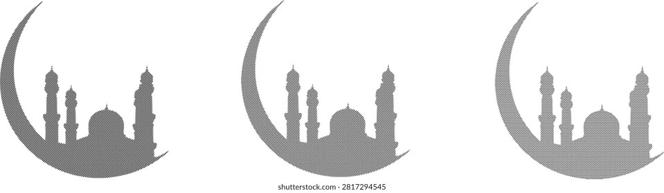 Magnificent Islamic structure and mosque dome silhouette design with modern halftone dot overlay.