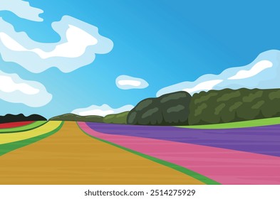 Magnificent Landschaft von Hokkaido: Blumen und Himmel