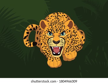 Magnificent leopard is hunting. Vector mascot