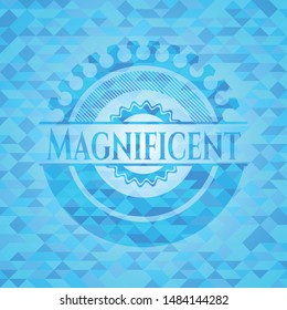 Magnificent light blue emblem with triangle mosaic background