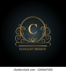 Magnificent logo of the template with a calligraphic letter C. Elegant line ornament. Monogram design elements, business identity badge for restaurant, royalty, boutique, cafe, hotel and others. Vecto